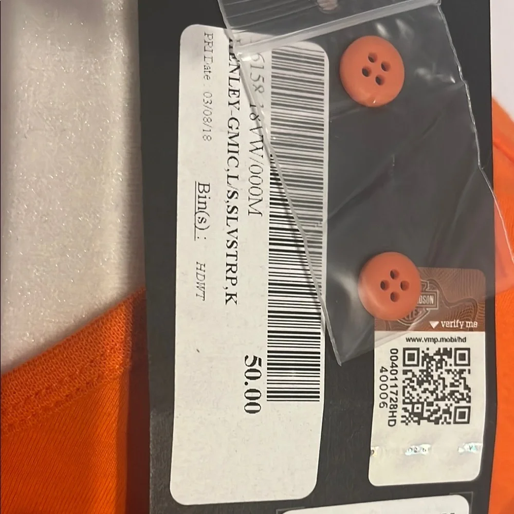 NWT Harley-Davidson Orange Longsleeve Henley Shirt with Button front Sz M - Picture 4 of 11